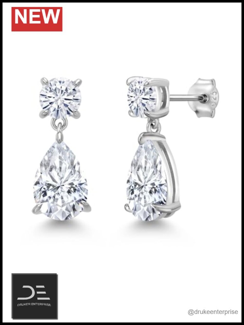 Teardrop Dangle Earrings 925 Sterling Silver Pear Shape Gemstone Moissanite